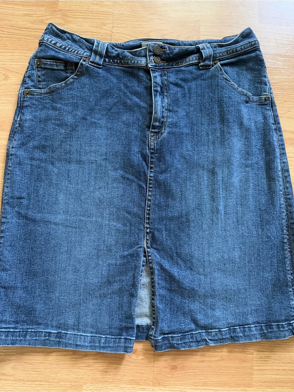 St. John's Bay Stretch Denim Midi Skirt with Front Slit - Size 14
